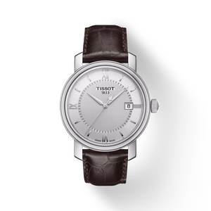 Front view of the watch Tissot Bridgeport with shadow