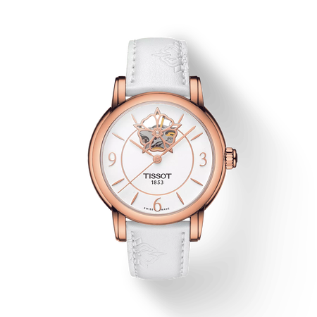 Front view of the watch Tissot Lady Heart Powermatic 80 with shadow