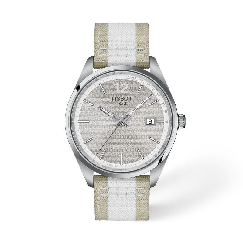Front view of the watch Tissot PR 100 40mm with shadow