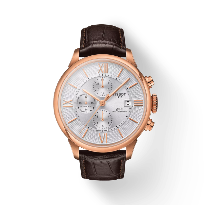 Tissot Chemin Des Tourelles T0994273603800 – Orologio Automatico Acciaio E Oro Rosa – Quadrante Bianco – Cinturino Pelle Marrone