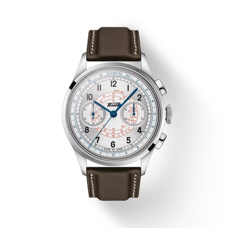 그림자가 있는 티쏘 텔레미터 1938 시계의 전면 보기