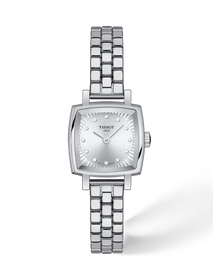 Vista frontal del reloj Tissot Lovely Square 20x20mm con sombra