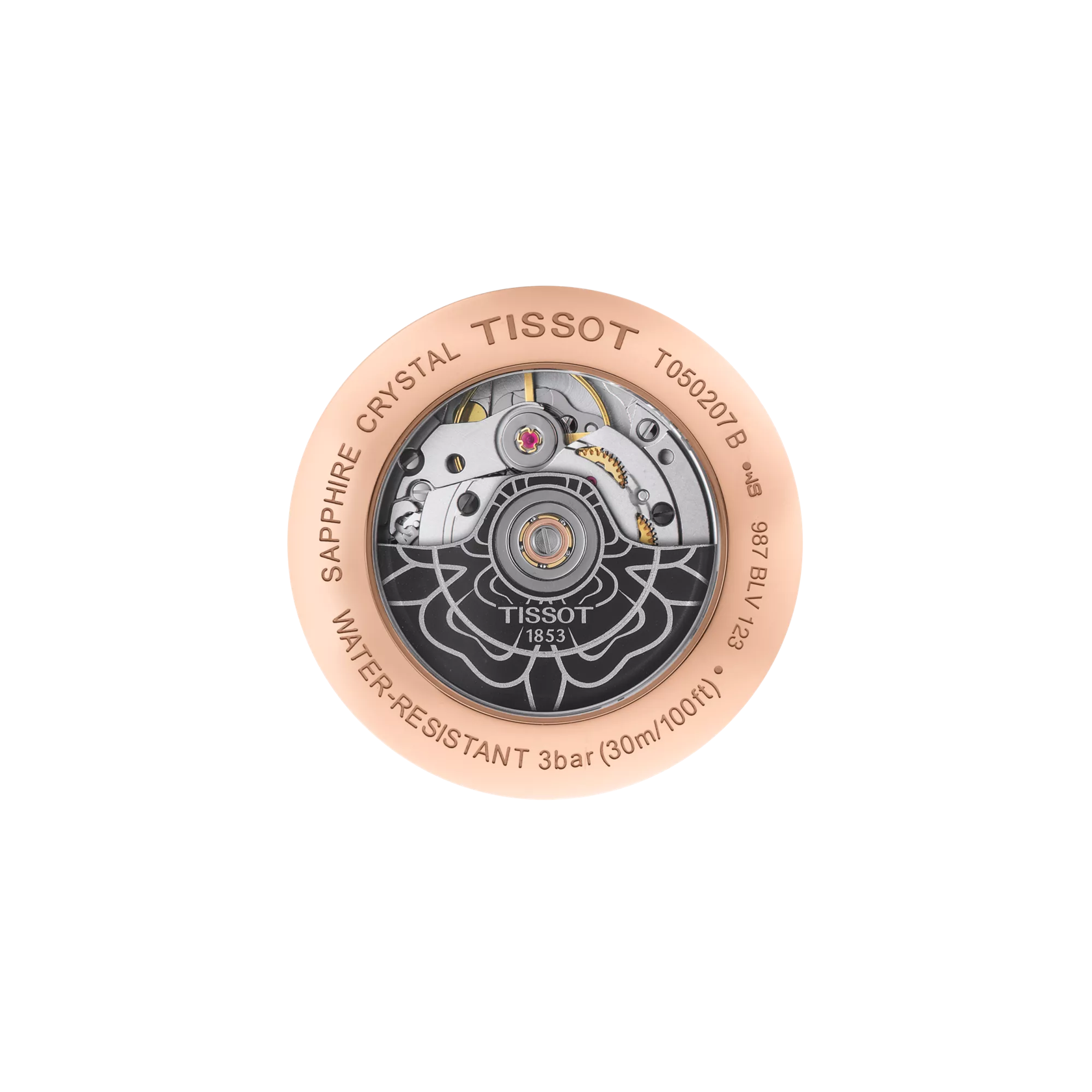 Back view of the watch case Tissot Lady Heart Flower Powermatic 80
