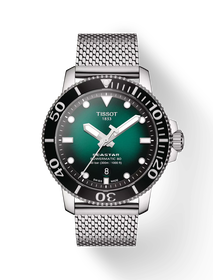 Front view of the watch Tissot Seastar 1000 Powermatic 80 with shadow