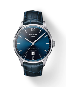 Front view of the watch Tissot Chemin des Tourelles Powermatic 80 with shadow