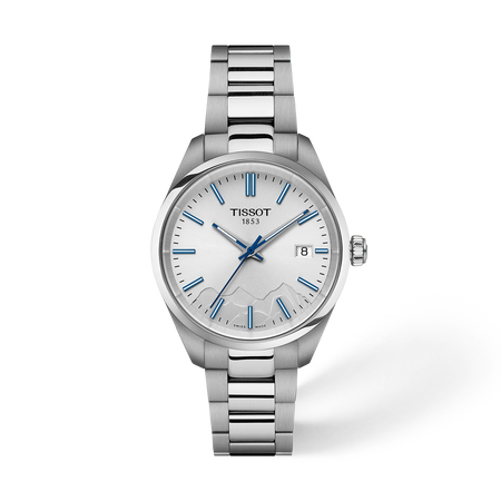 Front view of the watch Tissot PR 100 Jungfraubahn 34mm with shadow