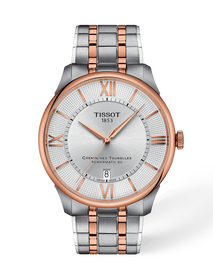 Front view of the watch Tissot Chemin Des Tourelles 42mm with shadow