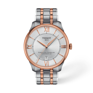 Front view of the watch Tissot Chemin Des Tourelles 42mm with shadow