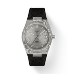 Front view of the watch Tissot PRX Damascus Steel 38mm with shadow