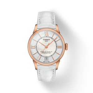 Front view of the watch Tissot Chemin des Tourelles Powermatic 80 Lady with shadow