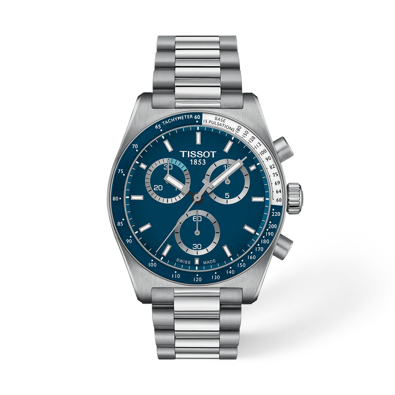 Vue de face de la montre Tissot PR516 40mm avec ombre