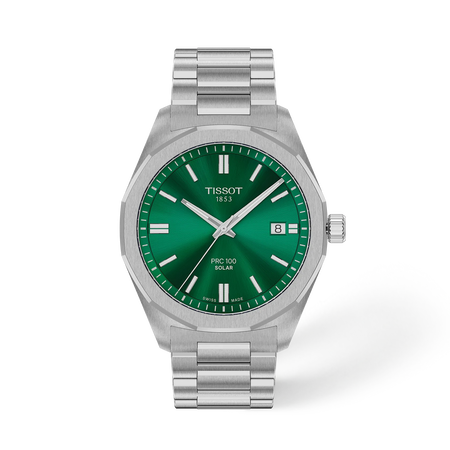 Front view of the watch Tissot PRC 100 Solar 39mm with shadow