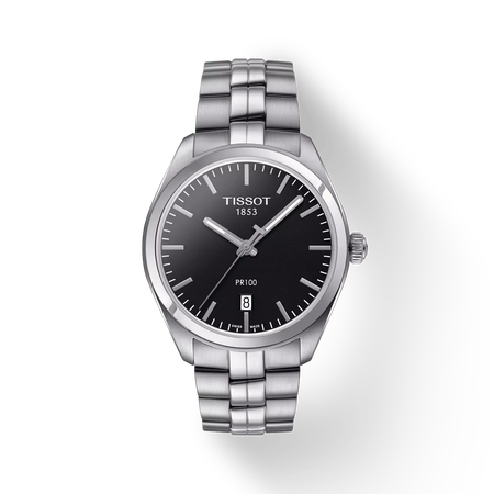 Front view of the watch Tissot PR 100 with shadow