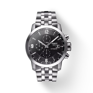 Front view of the watch Tissot PRC 200 Automatic Chronograph with shadow