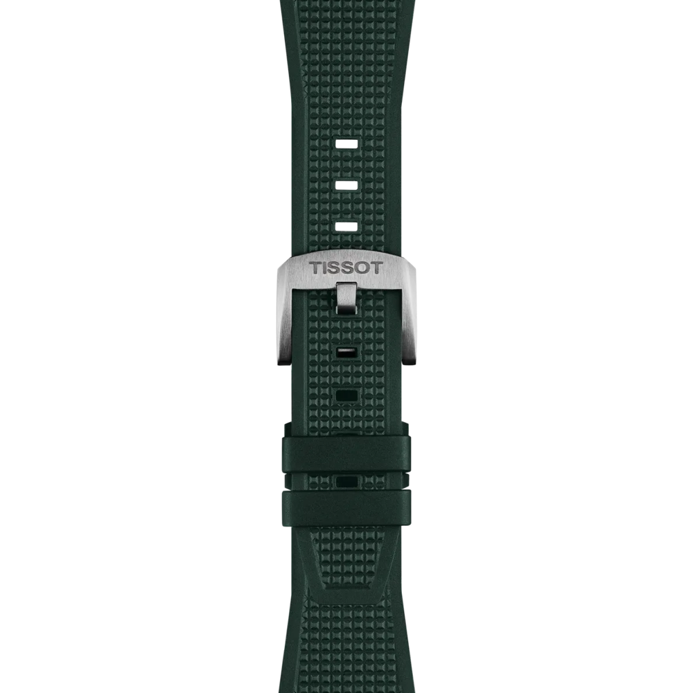 ซูมเข้า Tissot Official PRX 40mm Dark Green Rubber Strap