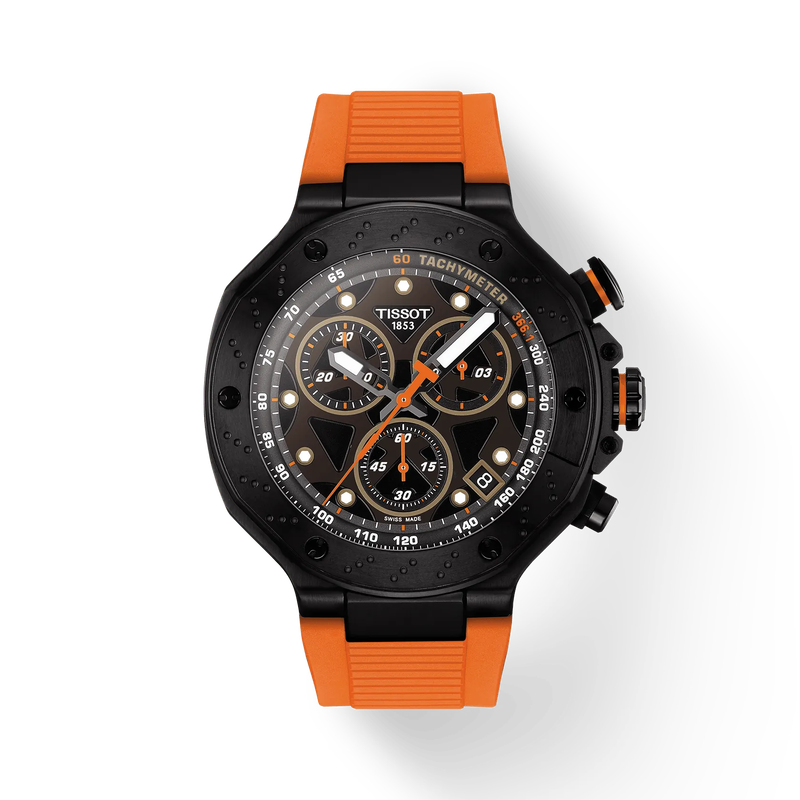 Front view of the watch 天梭競速系列45mm with shadow