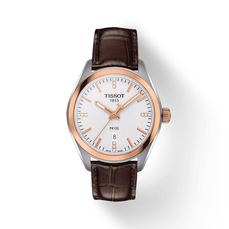 Front view of the watch Tissot PR 100 Lady with shadow