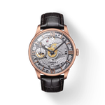 Front view of the watch Tissot Chemin des Tourelles Squelette Mechanical with shadow