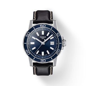 มุมมองด้านหน้าของนาฬิกา Tissot Supersport Gent พร้อมเงา
