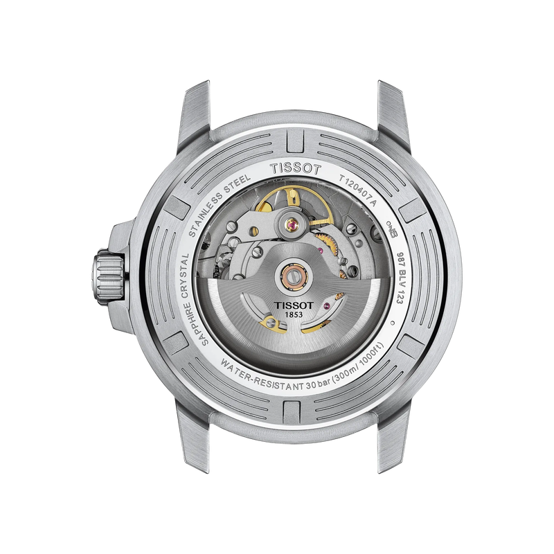 Vue arrière du boîtier de la montre Tissot Seastar 1000 Powermatic 80