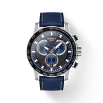 그림자가 있는 티쏘 슈퍼스포츠 크로노 시계의 전면 보기