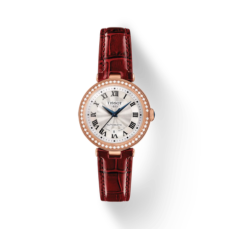 Front view of the watch Tissot Bellissima Automatic with shadow
