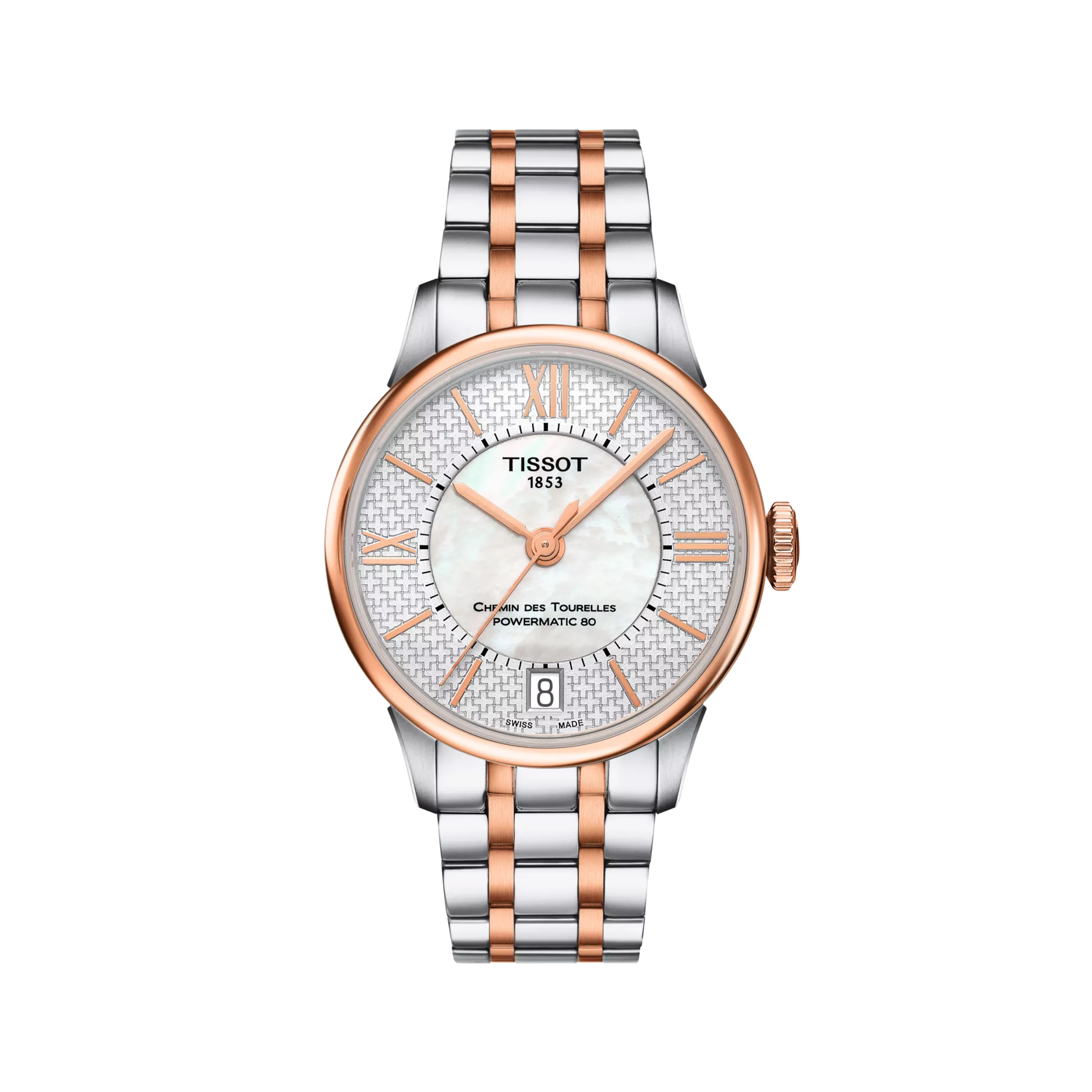 Front view of the watch Tissot Chemin des Tourelles Powermatic 80 Helvetic Pride Lady