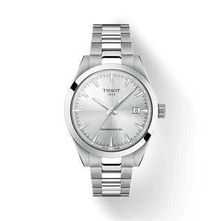 Front view of the watch Tissot Gentleman 38mm with shadow