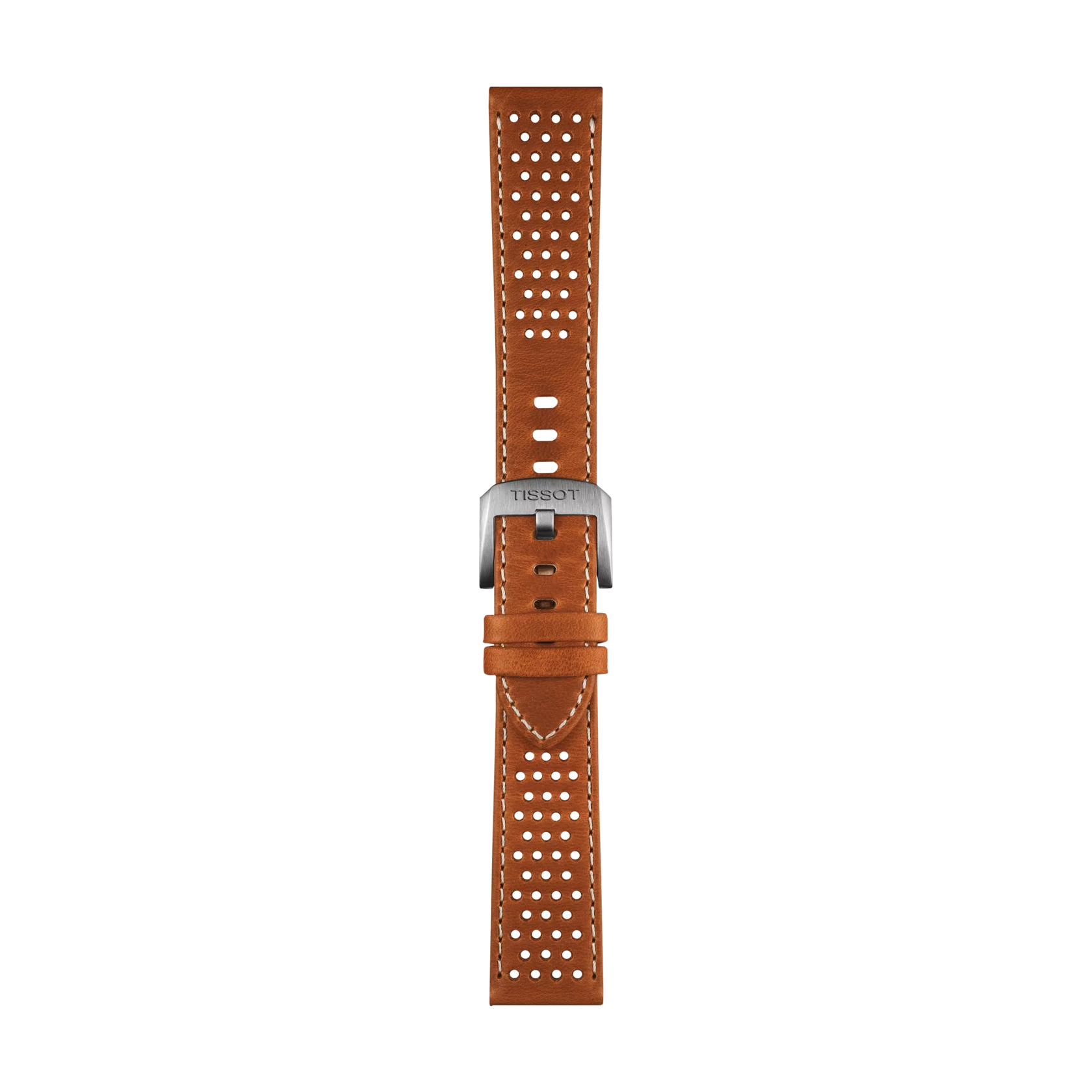 Vista frontal de Correa Oficial Tissot de Cuero Marr&oacute;n Claro 20 mm