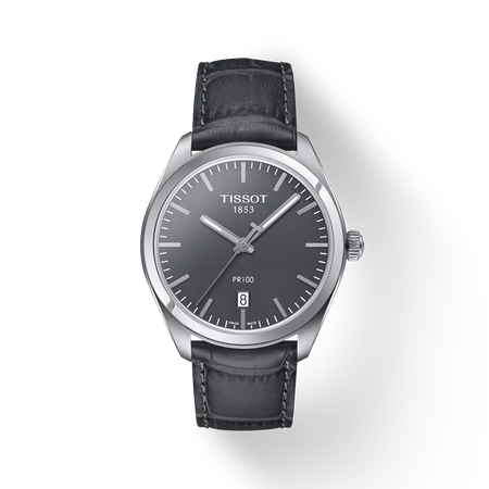 Front view of the watch Tissot PR 100 with shadow