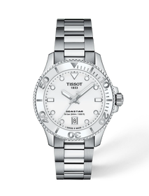 Front view of the watch Tissot Seastar 1000 36mm with shadow