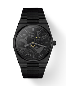 Front view of the watch Tissot PRX UFO Robot Grendizer 50th Anniversary 40mm with shadow