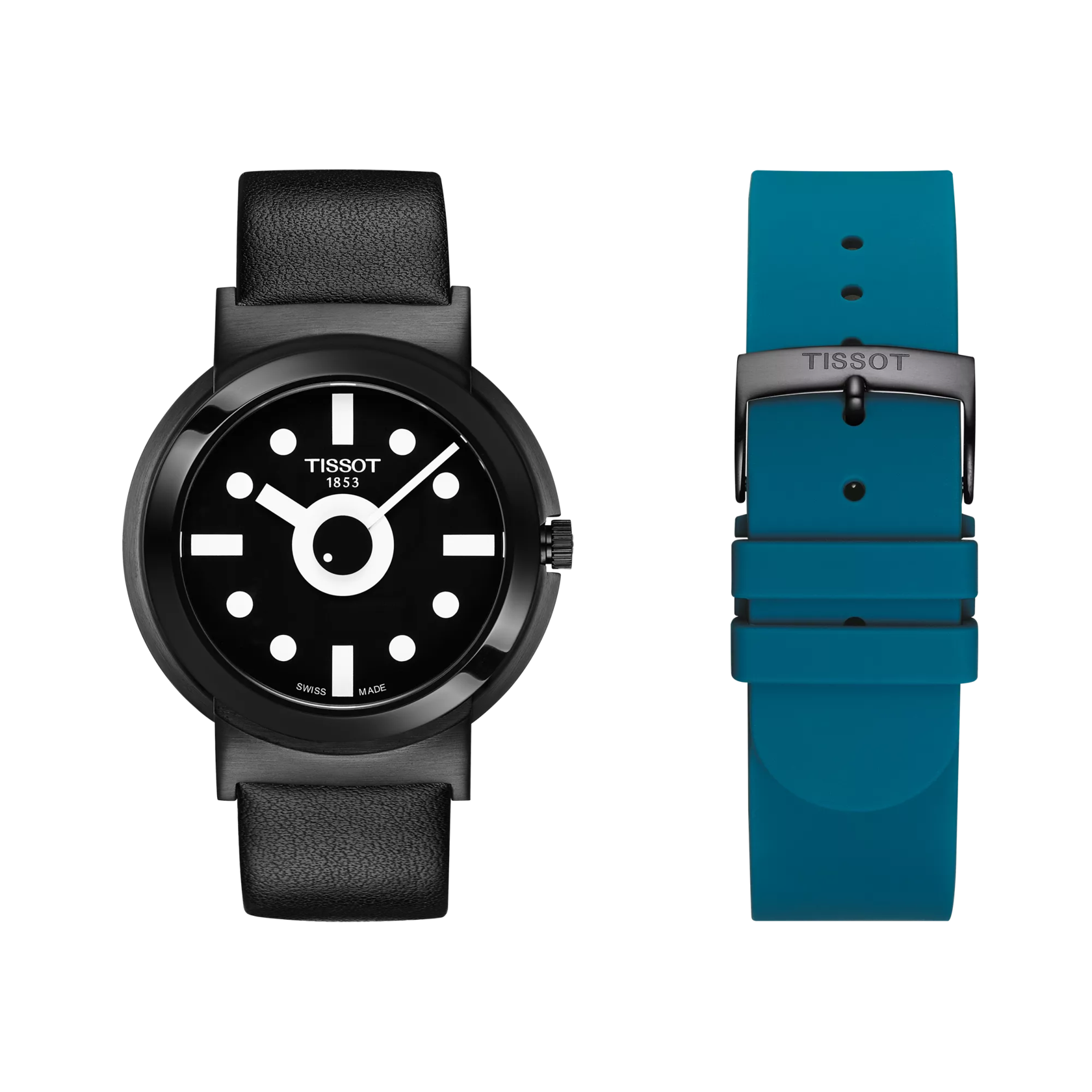 มุมมองด้านหน้าของนาฬิกา Tissot Heritage Memphis Gent พร้อมสายนาฬิกาเพิ่มเติม