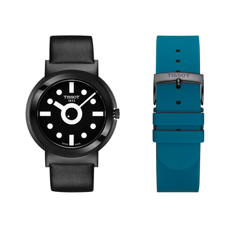 มุมมองด้านหน้าของนาฬิกา Tissot Heritage Memphis Gent พร้อมสายนาฬิกาเพิ่มเติม
