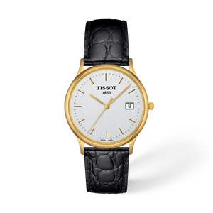 Front view of the watch Tissot Nordic Gold 33.5mm with shadow