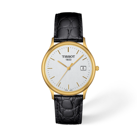 Front view of the watch Tissot Nordic Gold 33.5mm with shadow