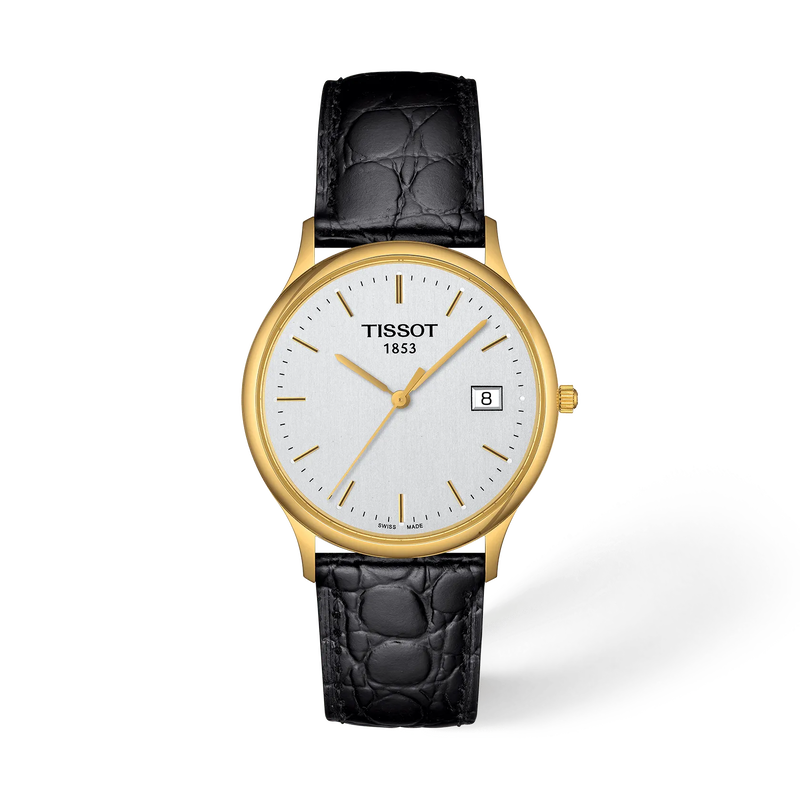 Front view of the watch Tissot Nordic Gold 33.5mm with shadow