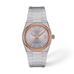 Vue de face de la montre Tissot PRX Gold 35mm avec ombre