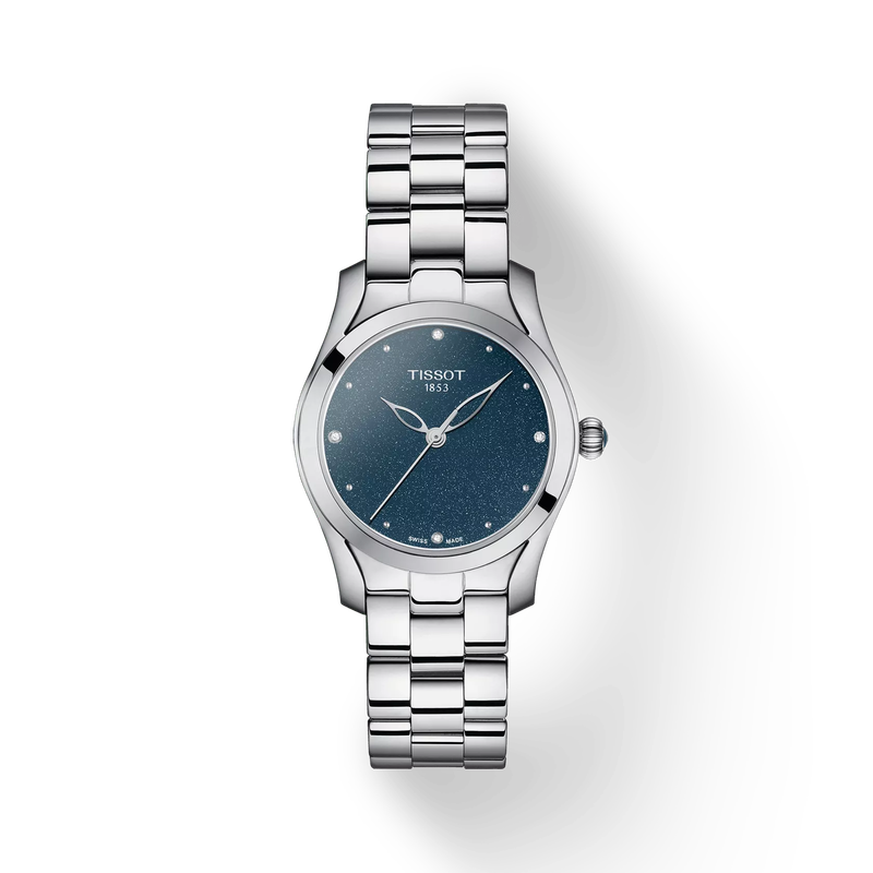 Vista frontal del reloj Tissot T-Wave con sombra