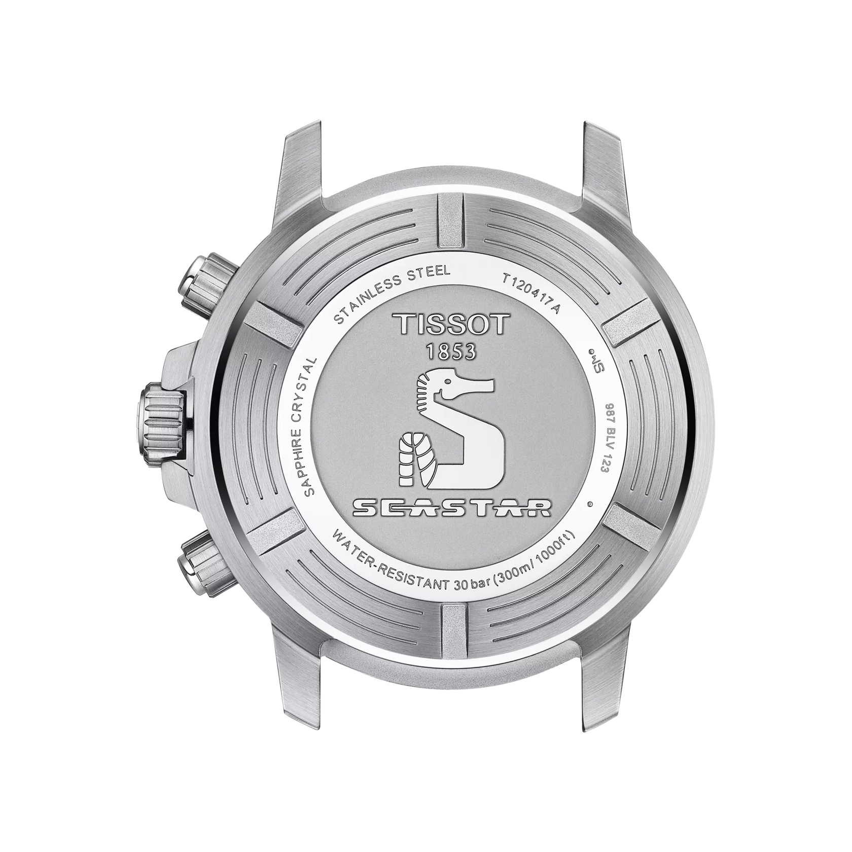 มุมมองด้านหลังของตัวเรือนนาฬิกา Tissot Seastar 1000 Chronograph