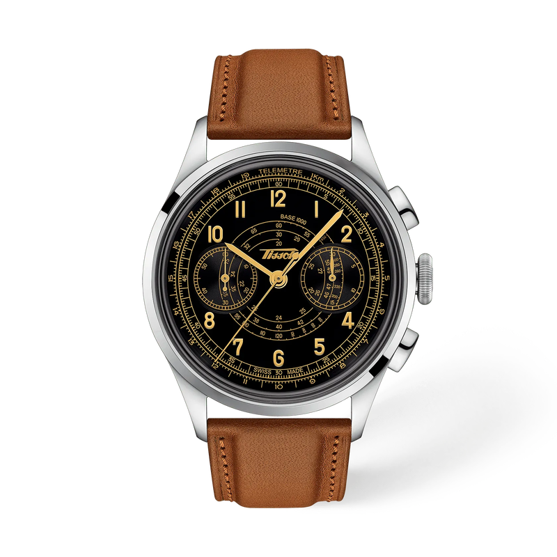 Front view of the watch Tissot Telemeter 1938 42mm with shadow