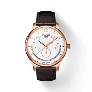 มุมมองด้านหน้าของนาฬิกา Tissot Tradition Perpetual Calendar พร้อมเงา