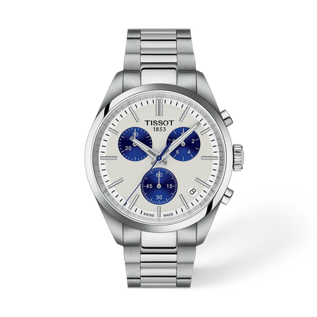 Front view of the watch Tissot PR 100 40mm with shadow