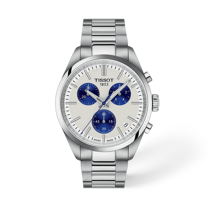 Front view of the watch Tissot PR 100 40mm with shadow