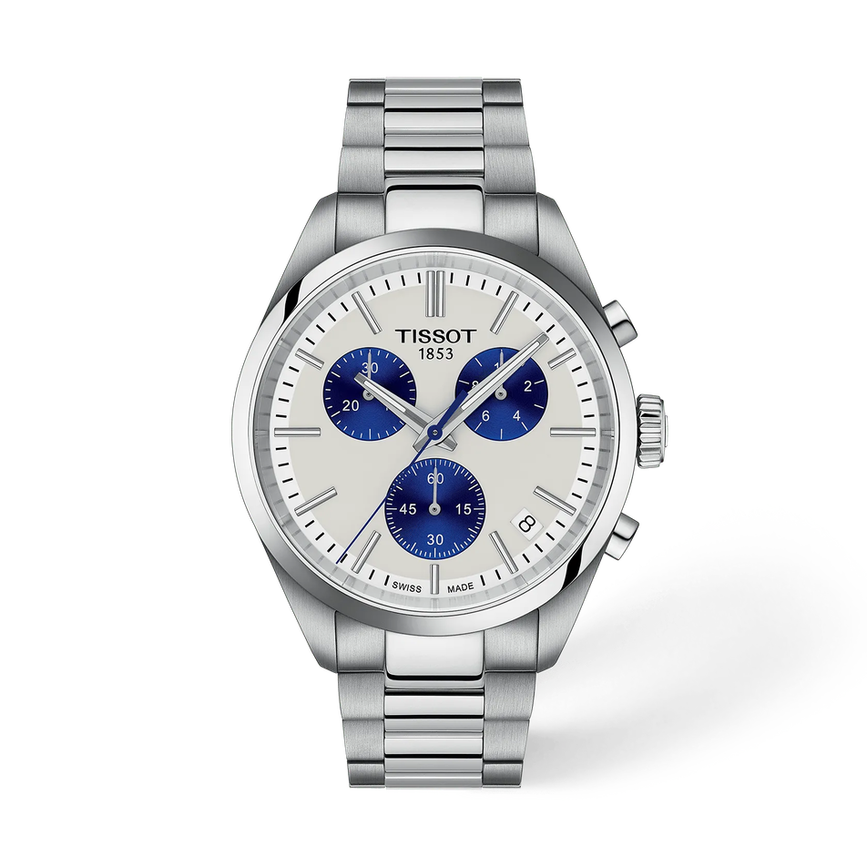 Front view of the watch Tissot PR 100 40mm with shadow