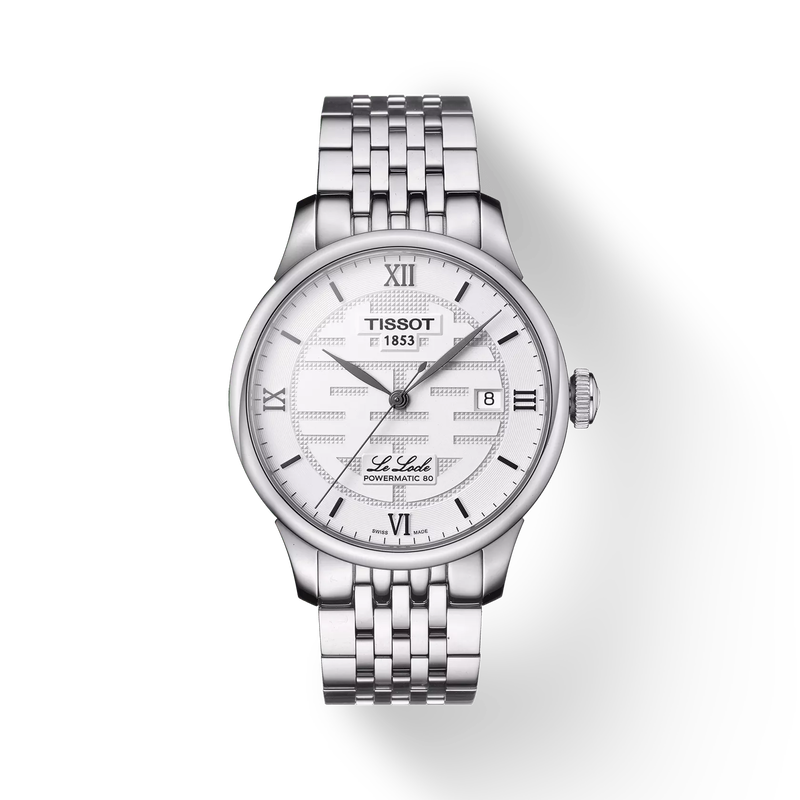 Front view of the watch Tissot Le Locle Double Happiness with shadow