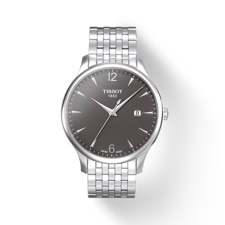 Front view of the watch Tissot Tradition 42mm with shadow