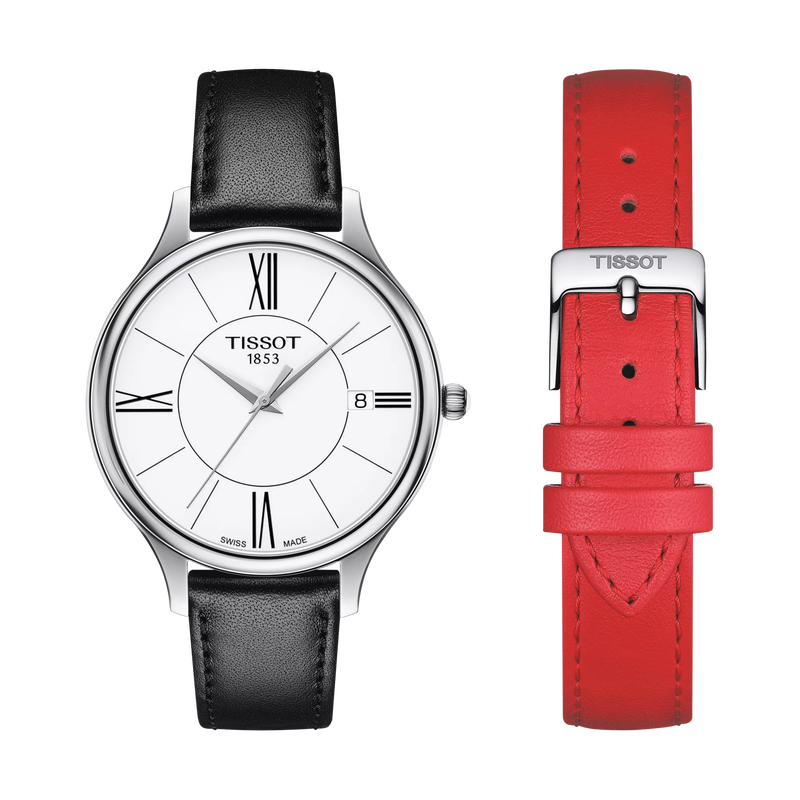 Front view of the watch Tissot Bella Ora Round with additional bracelet