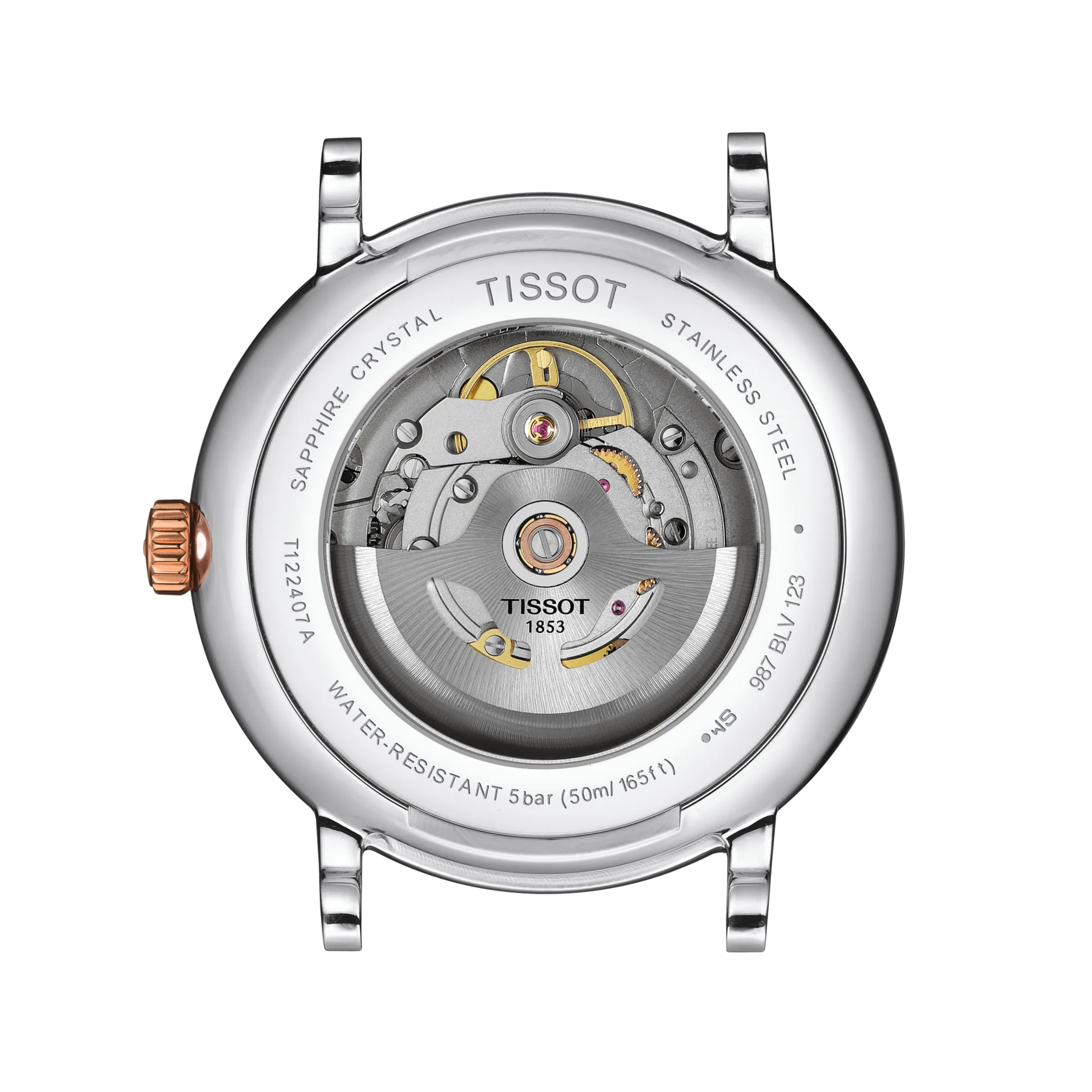Back view of the watch case Tissot Carson Premium Powermatic 80