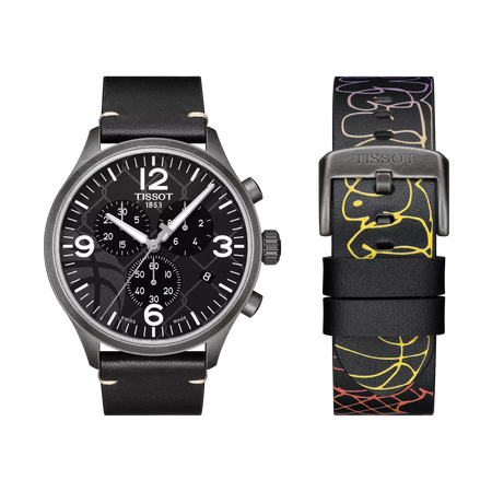 Front view of the watch Tissot Chrono XL 3x3 Street Basketball with additional bracelet